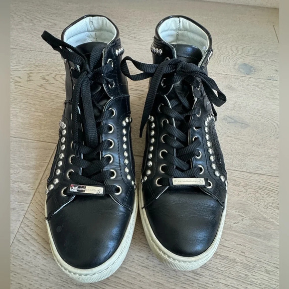 Alessandro Dell'Acqua black leather high top sneakers  size 37.5 - Picture 2 of 12